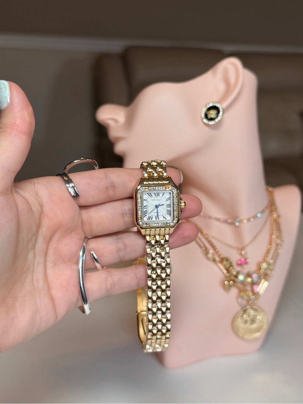 Gold Ladies Bracelet Watch - Classic Square Face